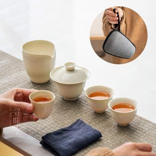 陶瓷车载功夫茶具 草木灰旅行茶具｜仿古青灰釉便携简易手提包套装