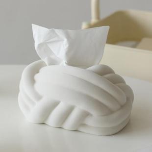 纯色抽纸盒个性 绳结趣味纸巾盒客厅茶几餐桌卧室北欧风格 可爱家用