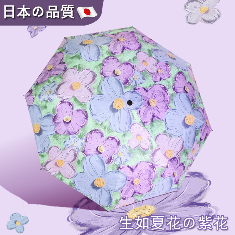 日本黑胶防晒伞遮阳伞防紫外线女专业防晒小巧超轻晴雨两用油画