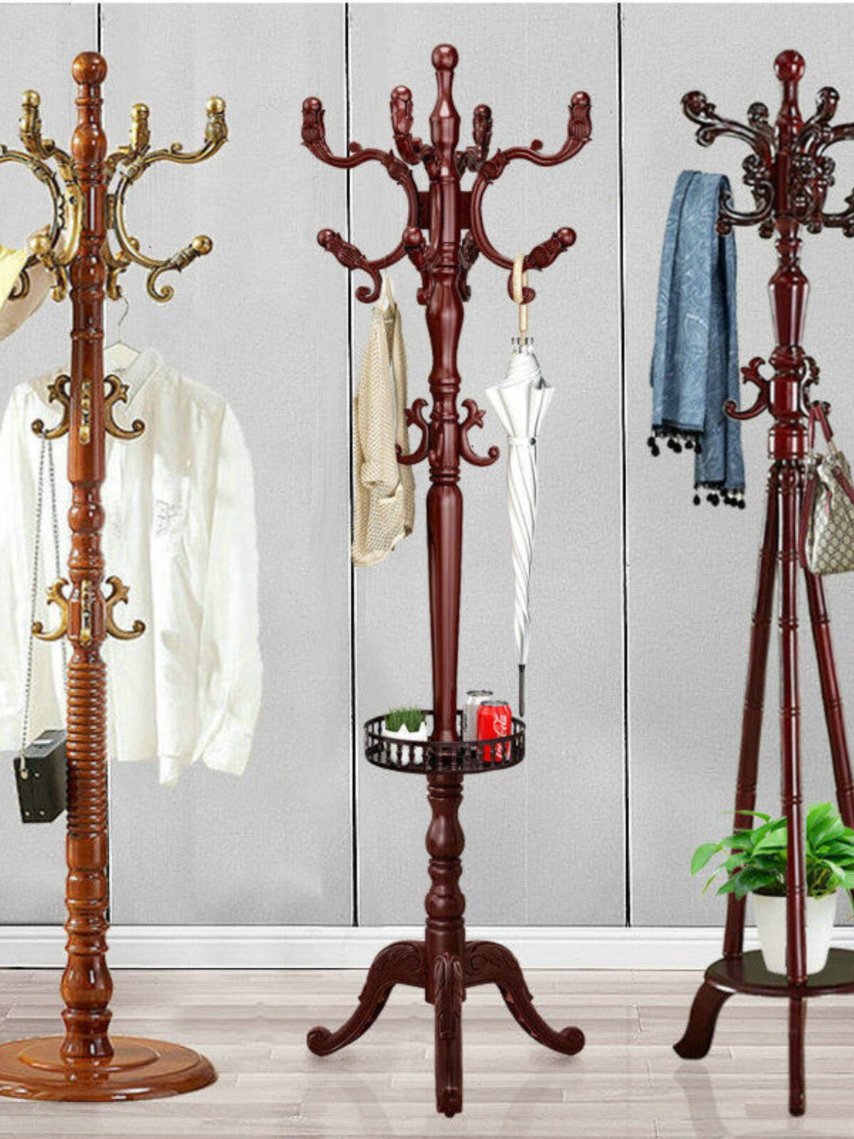 定制实木衣帽架落地卧室挂衣架家用客厅木质多功能衣架子欧式立