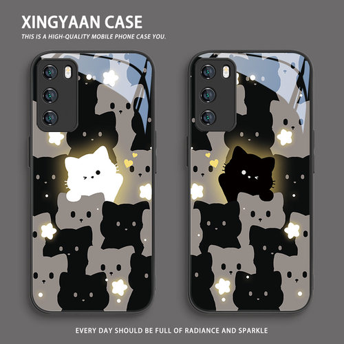 适用华为情侣可爱发光猫咪手机壳