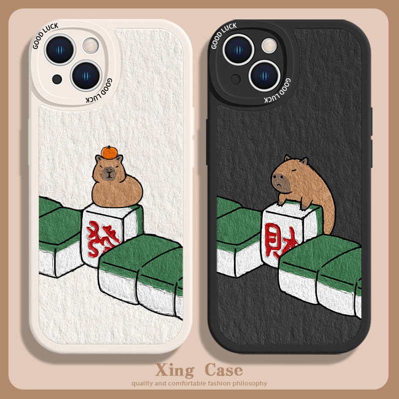 可爱油画风水豚苹果小羊皮手机壳