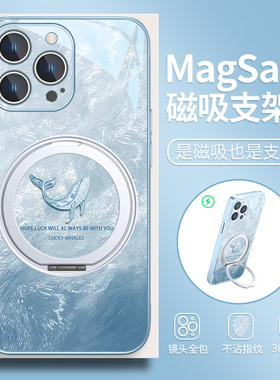 适用苹果16promax手机壳冰川纹鲸鱼iPhone15magsafe磁吸支架小米15小众高级感华14pro个性华为mate70支点壳60