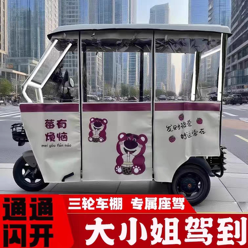 卡通图案车棚雨棚电动三轮车雨帘刀刮布防寒防雨加网单独通用冬季