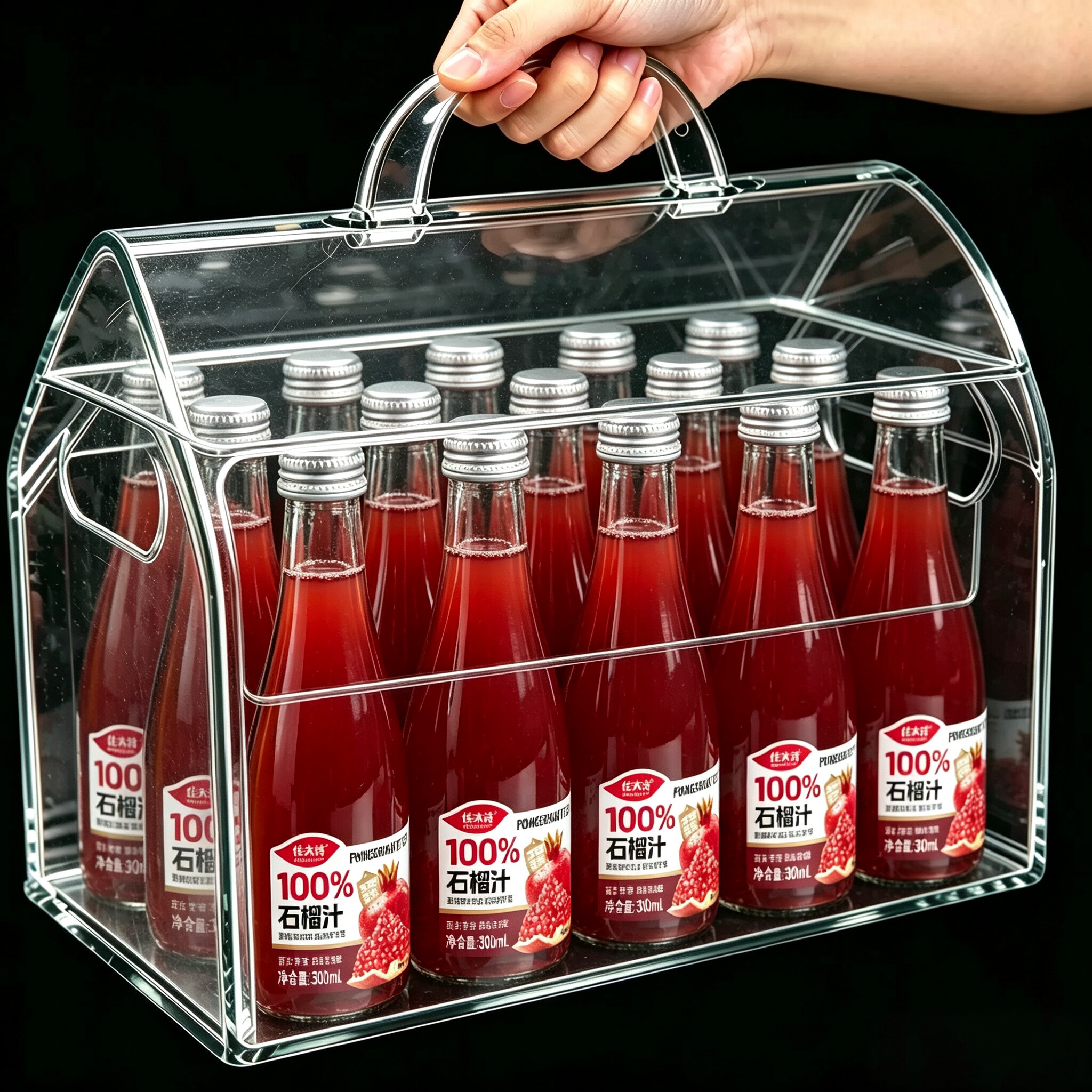 100%石榴汁整箱300ml*6瓶玻璃锁鲜无菌灌装0添加剂0色素0香精饮料