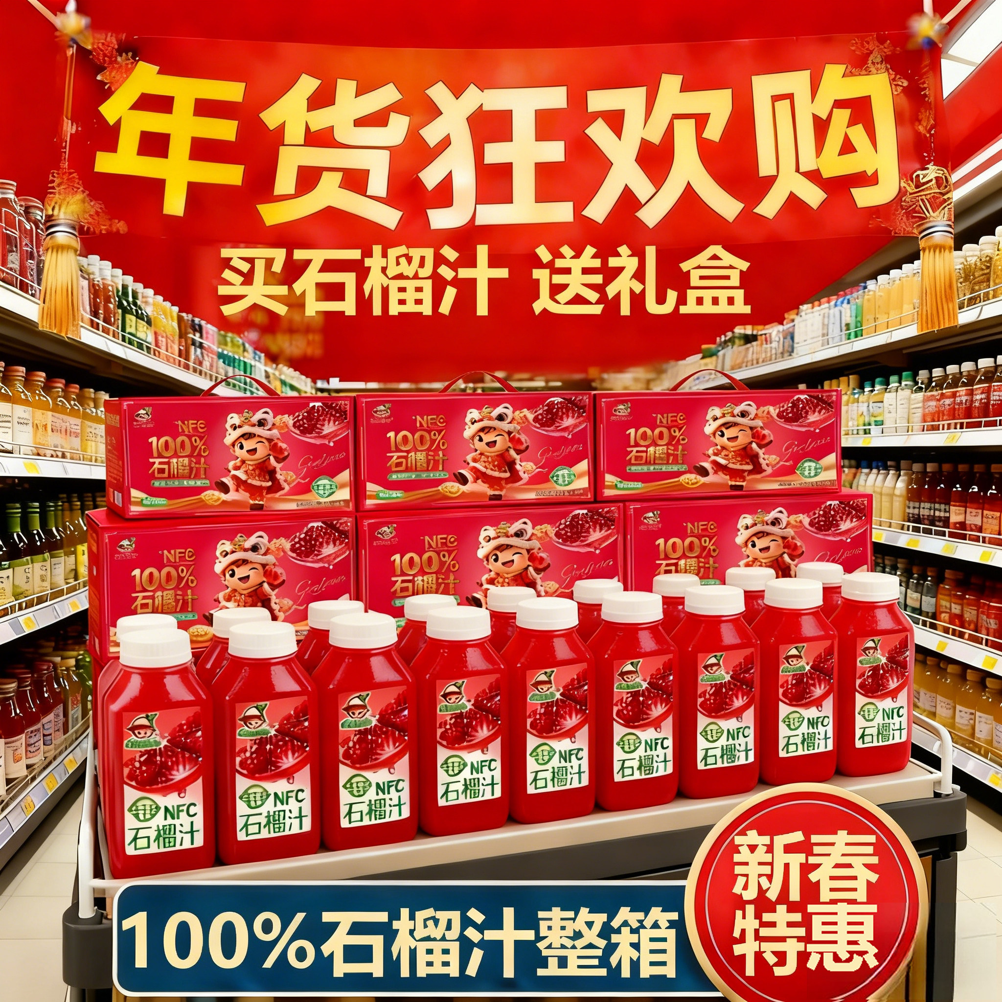 【送礼盒装】100%NFC石榴汁整箱300ml*12瓶节日送礼聚餐解渴饮料