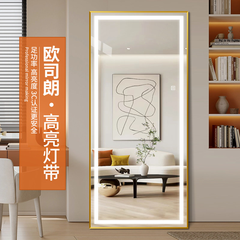 轻奢铝合金边框穿衣镜壁挂led带灯家用全身镜服装店落地镜大镜子