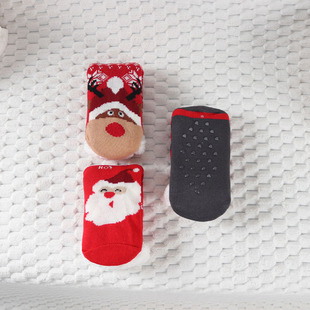 秋冬地板袜圣诞款 袜防滑 加绒加厚室内睡眠袜珊瑚绒中筒女袜拖鞋