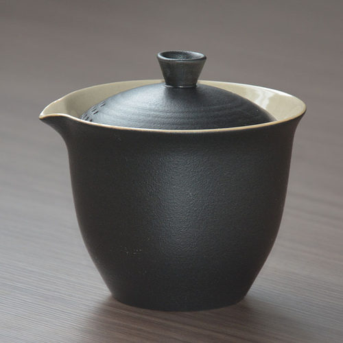 苍岚黑陶二才盖碗家用陶瓷功夫泡茶碗日式粗陶茶具路宝防烫手抓壶