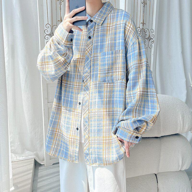 格子衬衫男夏季美式复古防