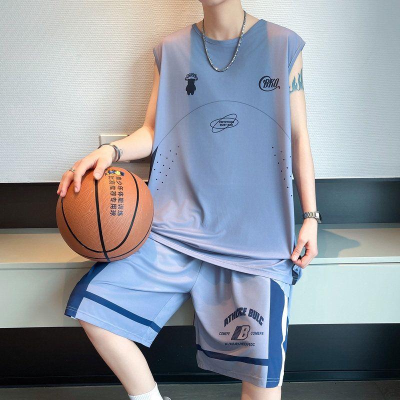 无袖篮球服套装男夏季背心