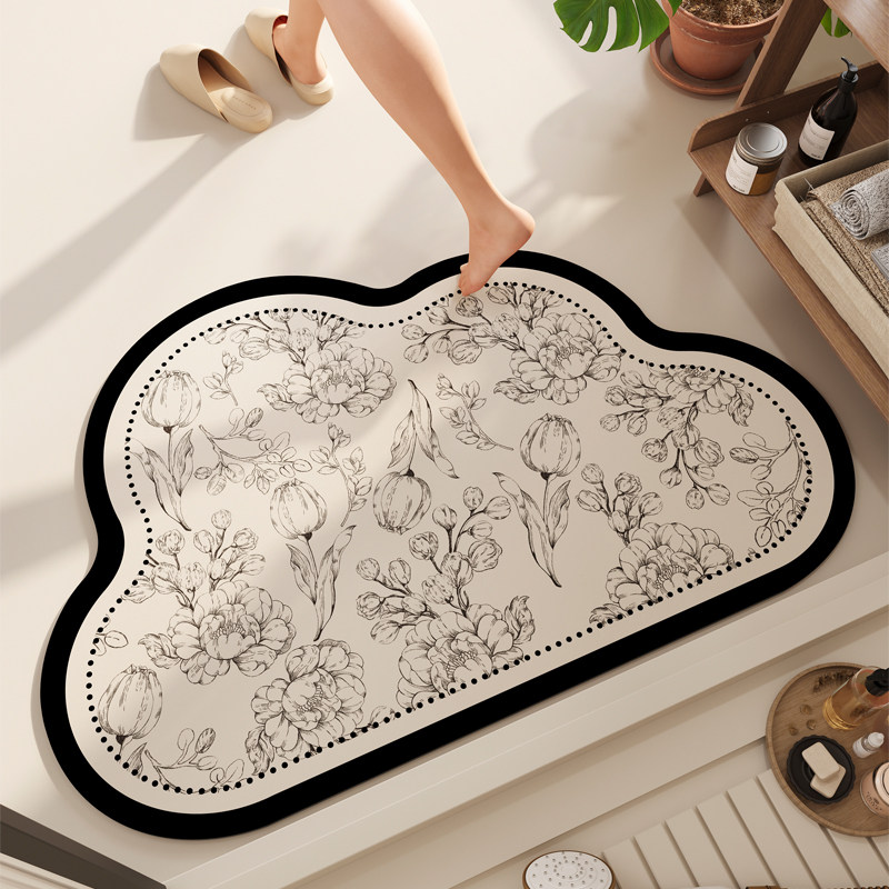 卫生间法式地垫浴室超强吸水防滑脚垫厕所门口云朵异形硅藻泥地毯,居家布艺,家用脚垫,淘宝优惠券,粉丝福利购,淘宝优惠卷