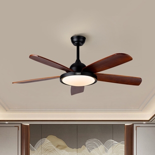 丰韵高端实木中古风客餐厅变频复扇灯五叶大风力风扇吊灯古直叶吊