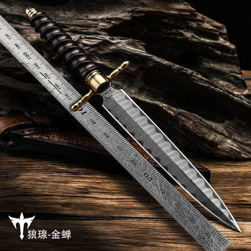 瑞士军刀大马士革钢刀短刀开刃迷你小刀水果刀具 防身 冷兵器随身