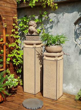 户外庭院花园门口装饰柱子禅意招财摆件新中式室内彷石展示柱底座