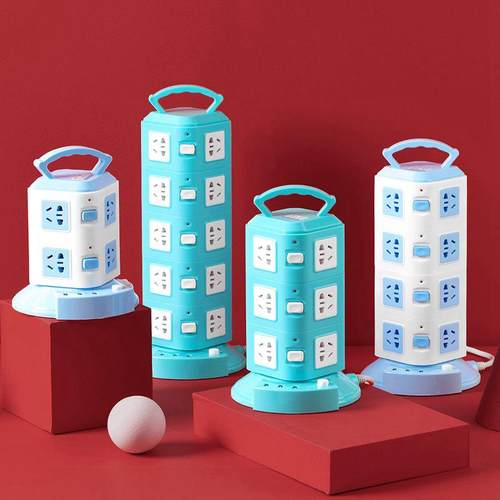 多孔圆柱插座usb接口立式多功能扩展插排台式排插多用插线板长线