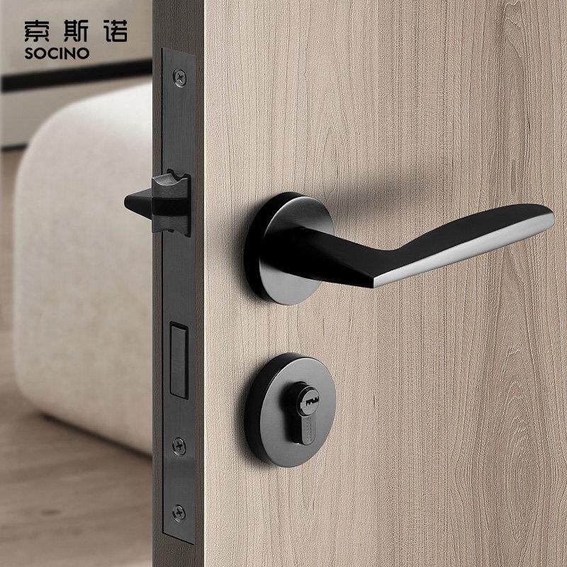 门锁室内卧室黑色房门锁北欧简约分体锁三件套家用现代实木门锁具