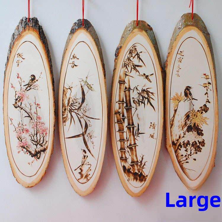 大号白杨木烙画 梅兰竹菊等山水花鸟人物画 中式家居壁挂壁饰