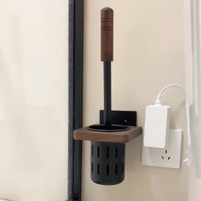 胡桃木马桶刷无死角壁挂式浴室免打孔厕所刷子卫生间高级感置物架