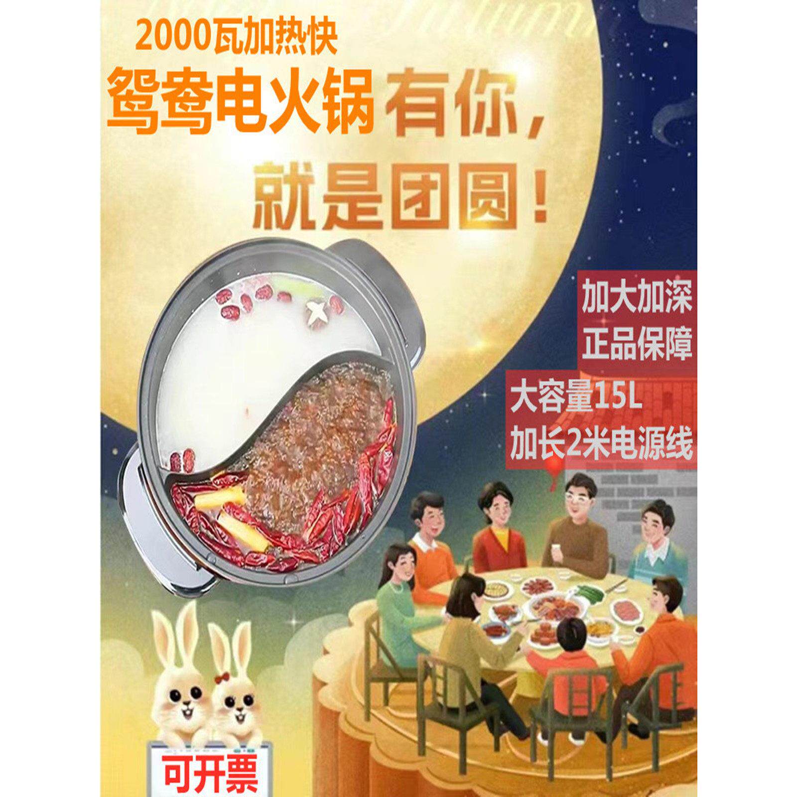 鸳鸯火锅锅家用大容量10人家庭火锅10升电火火锅一体炒多功能不粘