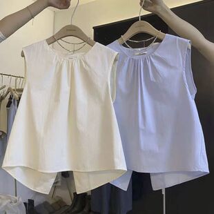 女童甜美韩系上衣中大童2025夏季 潮流开叉公主风 女孩洋气无袖 衬衫