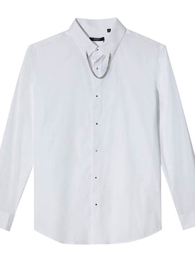 LIU·JOUOM弹力棉基础款袖扣简约白色长袖衬衫