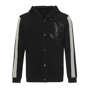 连帽卫衣外套 休闲2023早秋拼色层次感黑色印花男士 LIUJO 时尚