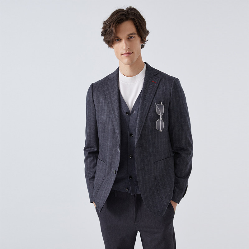 LIU·JO UOMO男士春秋绵羊毛平驳领休闲商务西服外套上衣