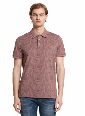 LIU·JO UOMO粉紫色商务绅士休闲时尚满印Polo衫短袖T恤男装夏季