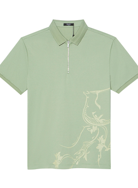 意大利liujo 男装夏季拉链polo领桔梗花短袖T恤浅色商务休闲