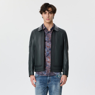 休闲时尚 秋冬款 羊皮革无弹翻领皮衣外套上衣 UOMO男士 LIU·JO