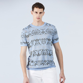 短袖 LIU·JO UOMO浅蓝色男士 舒适圆领条纹宽松针织上衣春夏