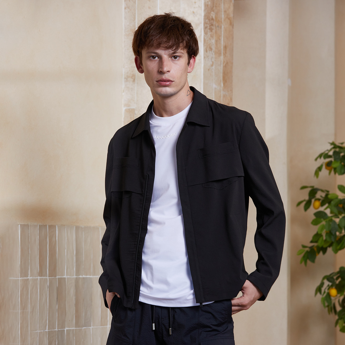 LIU·JO UOMO男士 春夏款休闲舒适翻领混纺夹克外套上衣