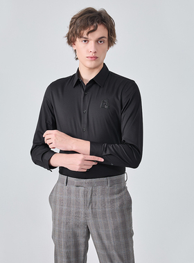 【基础款】LIUJO男装 黑色百搭长袖衬衫 男士衬衣LJ1235261026R