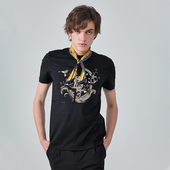 LIUJO T恤男棉质舒适 重工渐变烫钻植物花卉短袖 UOMO男装 夏季