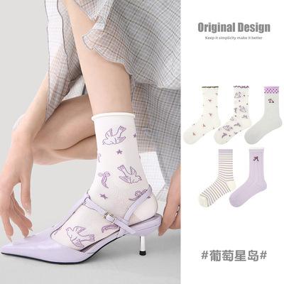 OriginalDesign春夏薄款短袜个性花边插画韩系百搭透气网眼卡丝袜