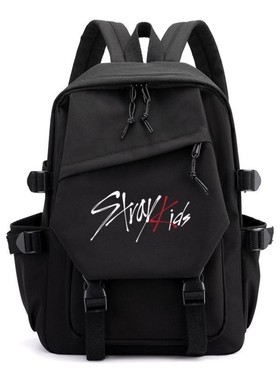 韩流时尚Stray Kids黑色潮酷双肩包跨境热门男女学生书包大容量