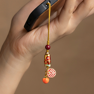 加噜好运锦鲤手机链挂件心想事成挂绳考研上岸礼物国风挂饰福禄挂件本命年朱砂算盘挂坠小巧精致包包U盘饰品