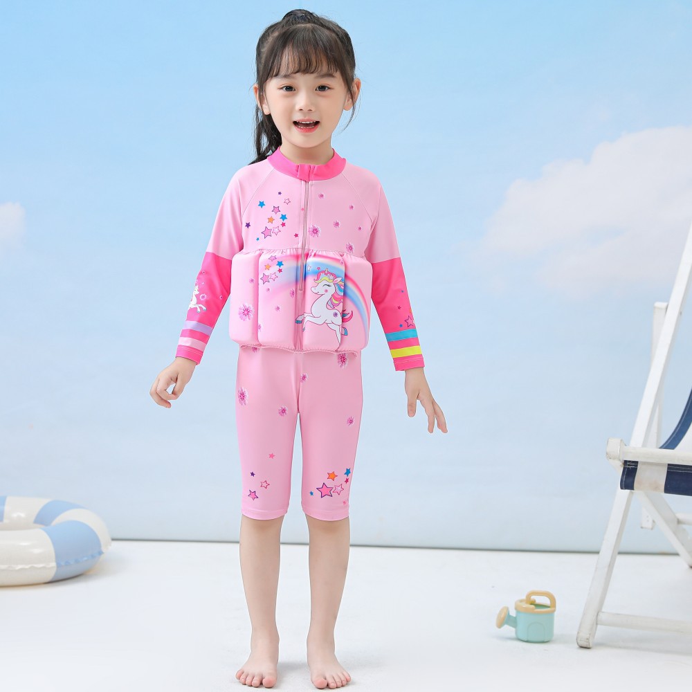 儿童浮力泳衣女童连体宝宝独角兽美人鱼泳装冲浪服潮女童浮力泳衣