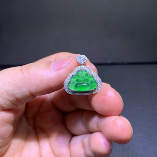 佛公翡翠 天然A货翡翠高冰阳绿佛公吊坠S925纯银国风百搭款时尚款