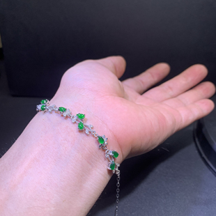 天然A货翡翠冰种阳绿蛋面水滴手链S925银经典 国风秀气手饰 百搭款