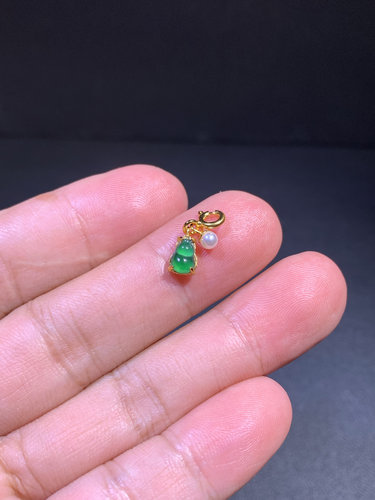 小精美天然A货翡翠满绿高冰葫芦小滴溜D lY万能扣国标S925银