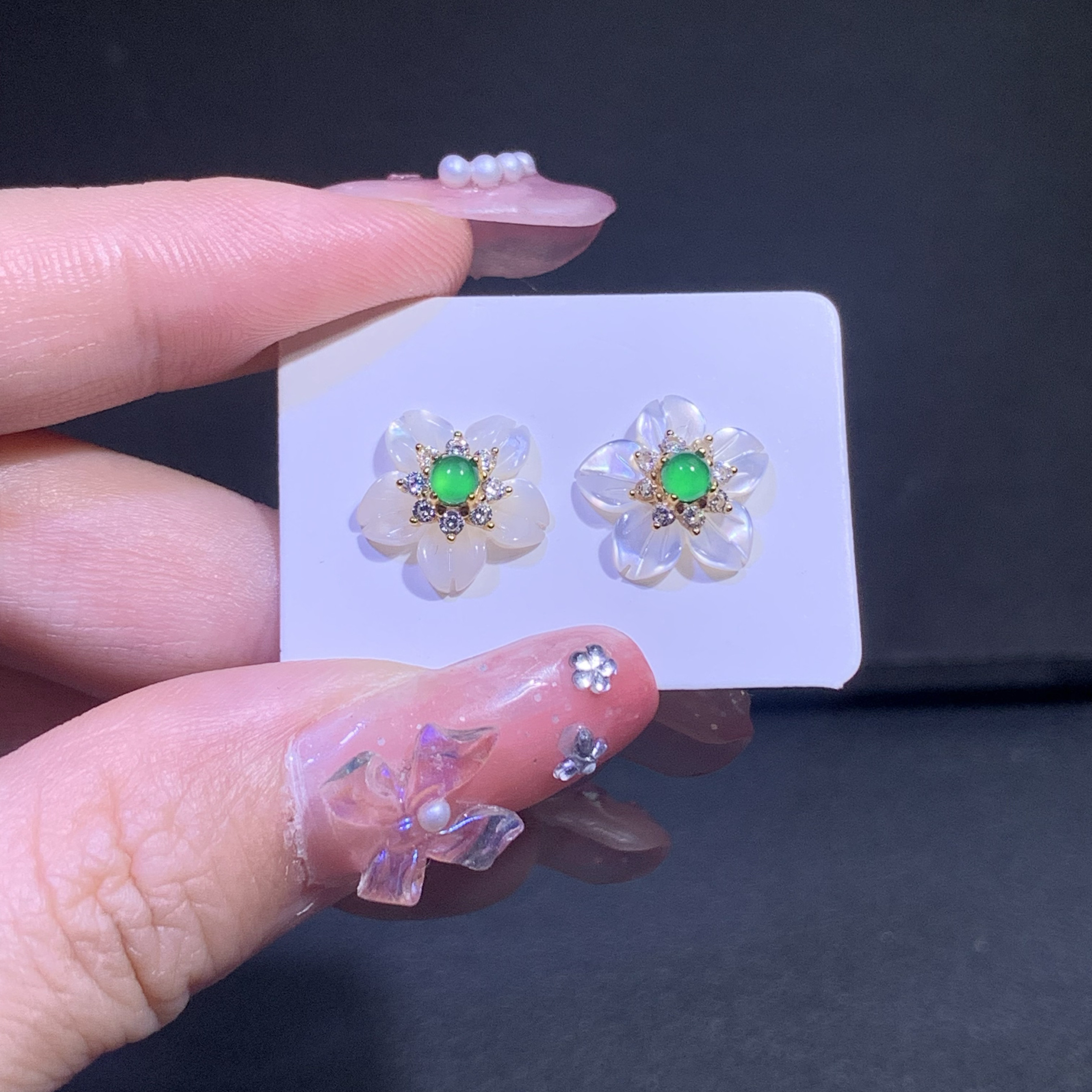 精美天然A货翡翠花朵贝母耳钉女款S925银金镶嵌时尚百搭气质耳饰,珠宝/钻石/翡翠,耳饰,淘宝优惠券,粉丝福利购,淘宝优惠卷