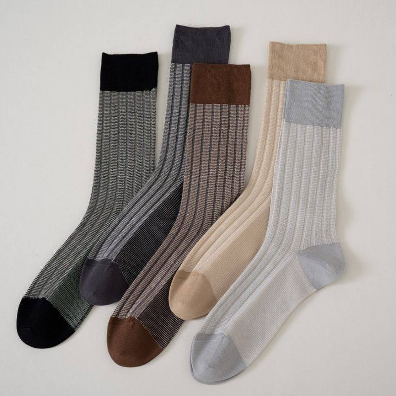 远润家双针双路春秋冬季男袜子长款中筒棉袜时尚撞色新款中帮长筒