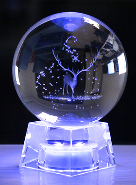 麋鹿水晶球3D内雕月球创意男女生日朋友礼物女友浪漫定制logo照片
