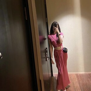 女神御姐范气质修身T恤上衣+高腰不规则鱼尾长裙U两件套显高套装