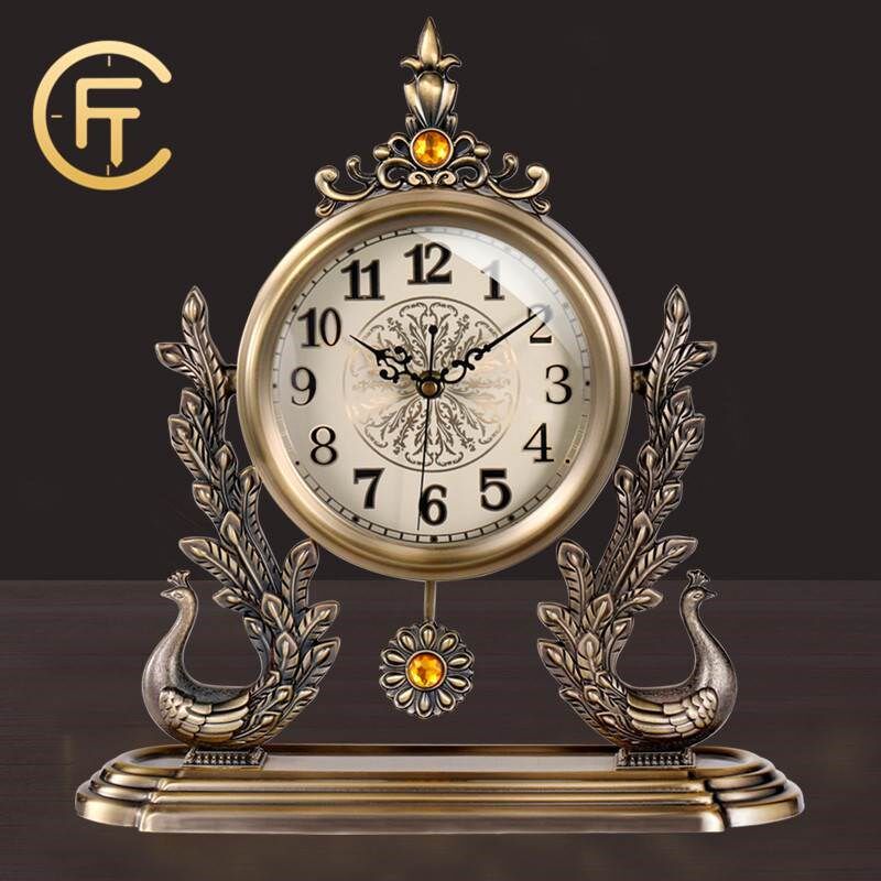 匠式欧式钟表轻奢金属座钟客厅家用时尚台式台钟摆件卧室时钟静音