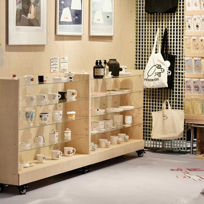 桦木货架展示柜i商用钢化玻璃礼品柜化妆品产品展示架门店置物货