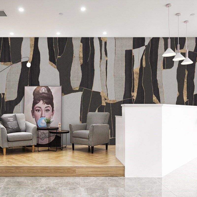 北欧不规则电视背景墙几何拼接服装店前台墙纸色块交Z错客厅壁纸