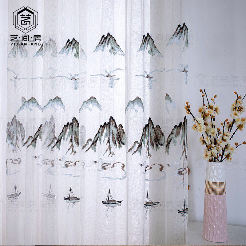 高档窗纱纱帘防蚊绣花窗帘纱成品定H制客厅透光不透人梦幻简约